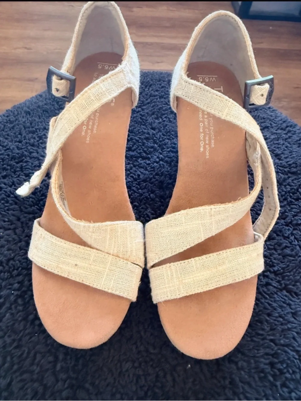 Toms Natural Beige Cross-Strap Wedge Sandals